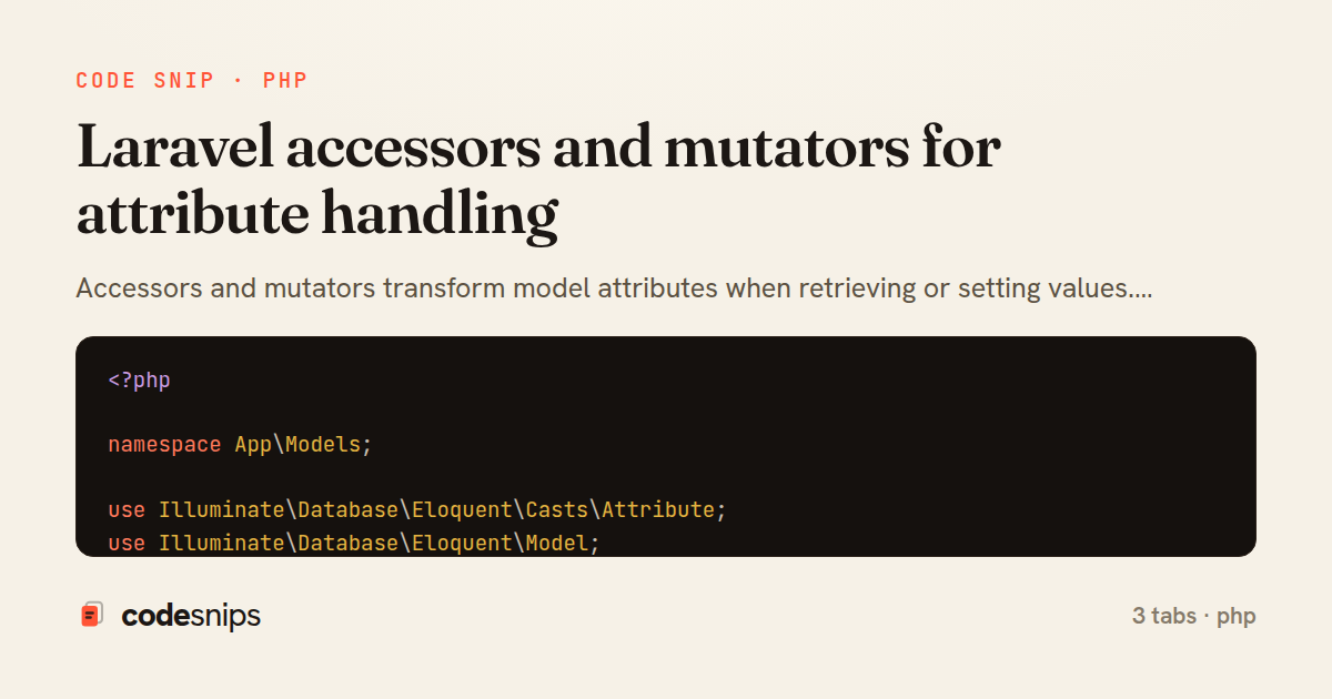Laravel accessors and mutators for attribute handling — share card