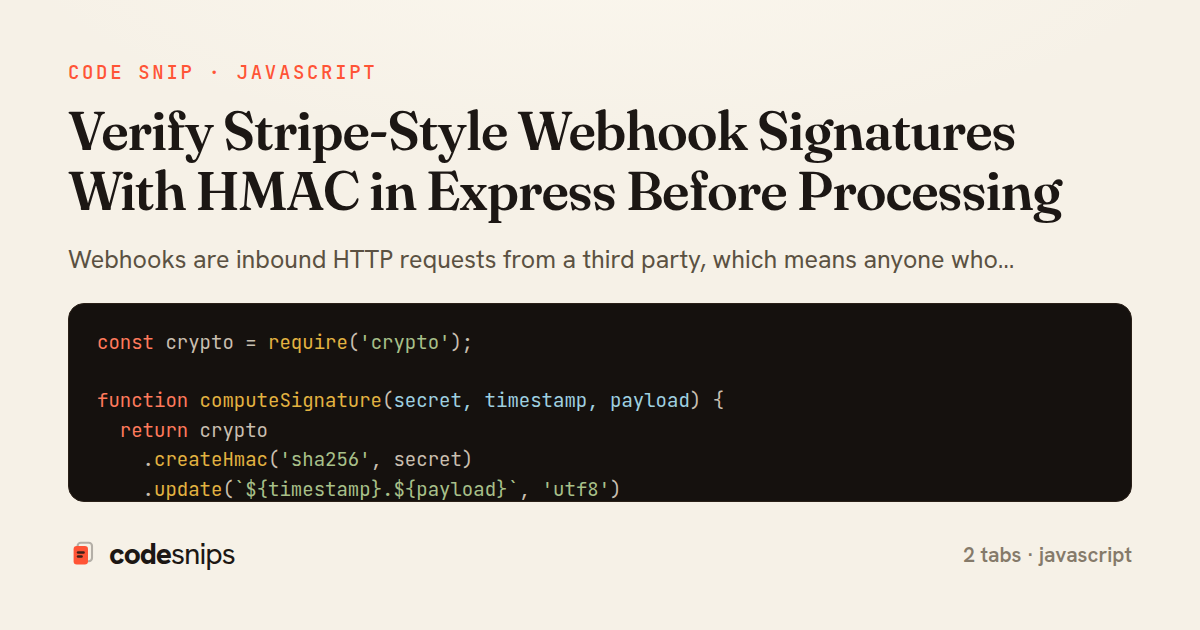 Verify Stripe-Style Webhook Signatures With HMAC in Express Before Processing — share card