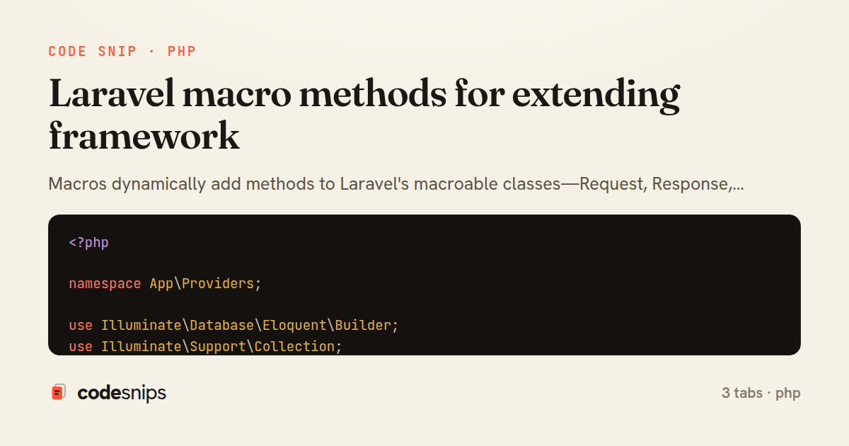 Laravel macro methods for extending framework — share card