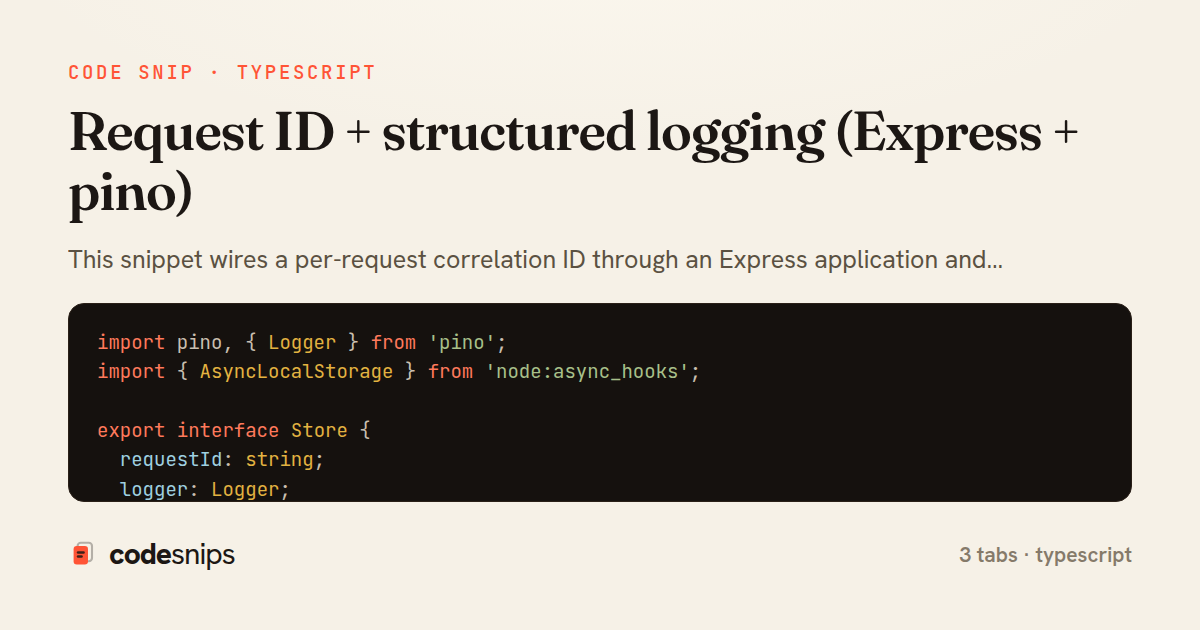 Request ID + structured logging (Express + pino) — share card