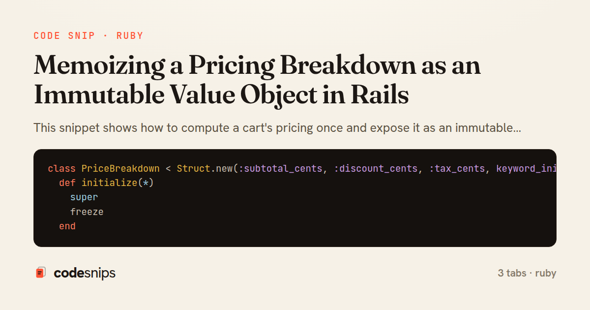 Memoizing a Pricing Breakdown as an Immutable Value Object in Rails — share card