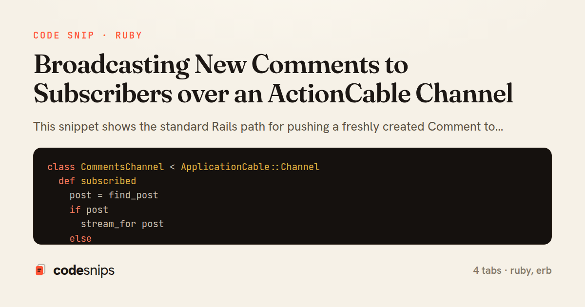 Broadcasting New Comments to Subscribers over an ActionCable Channel — share card