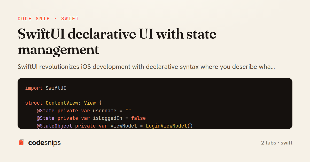 SwiftUI declarative UI with state management — share card