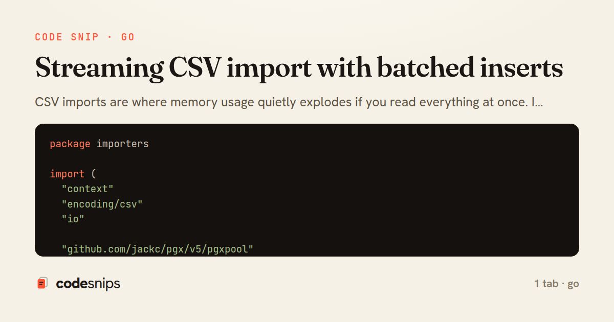 Streaming CSV import with batched inserts — share card