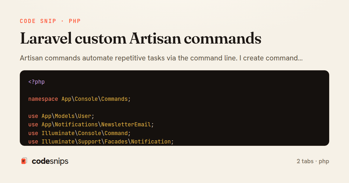 Laravel custom Artisan commands — share card
