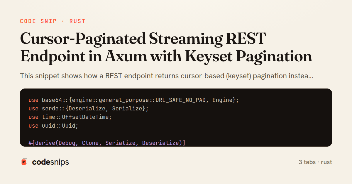 Cursor-Paginated Streaming REST Endpoint in Axum with Keyset Pagination — share card