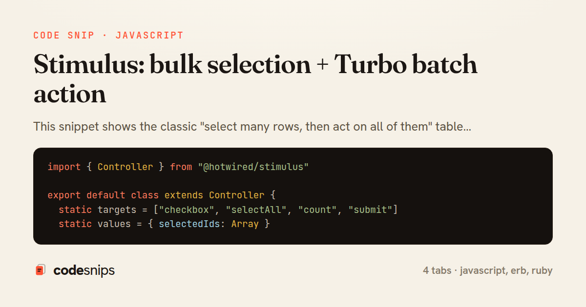 Stimulus: bulk selection + Turbo batch action — share card
