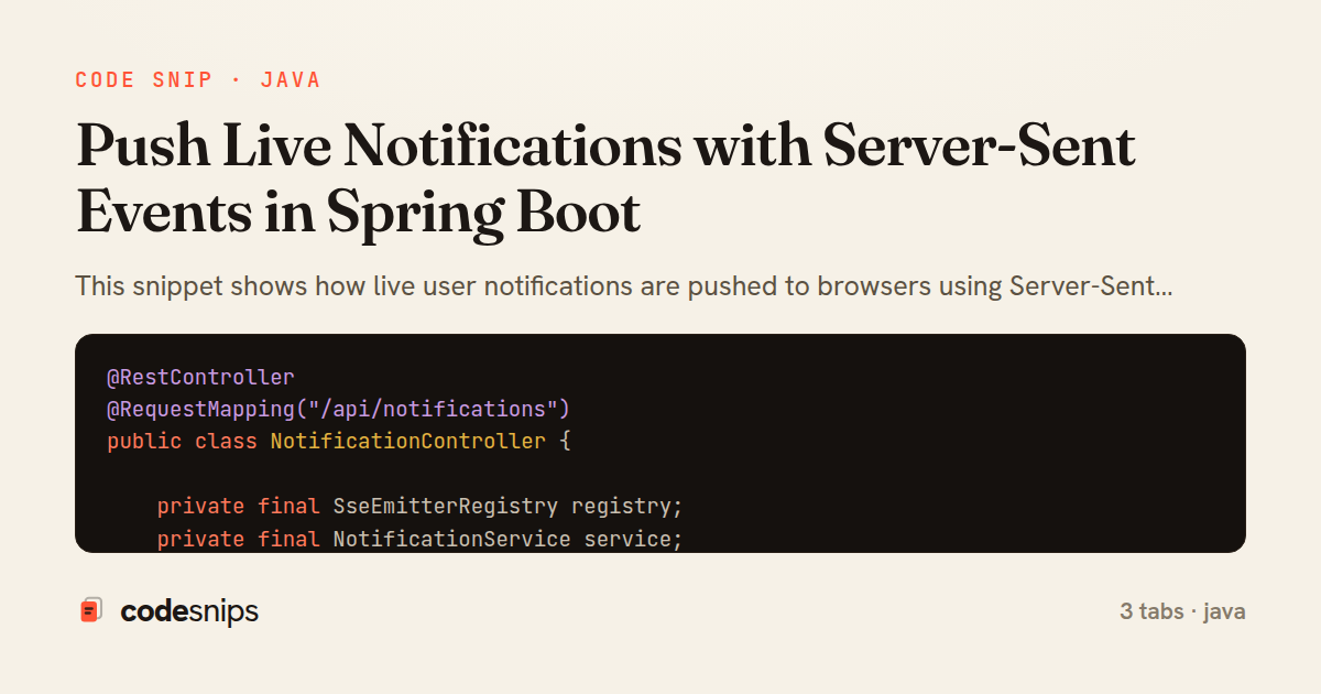 Push Live Notifications with Server-Sent Events in Spring Boot — share card