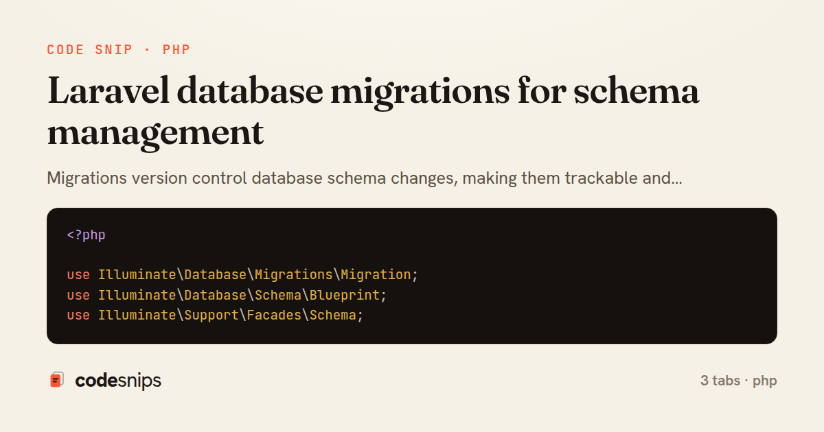 Laravel database migrations for schema management — share card