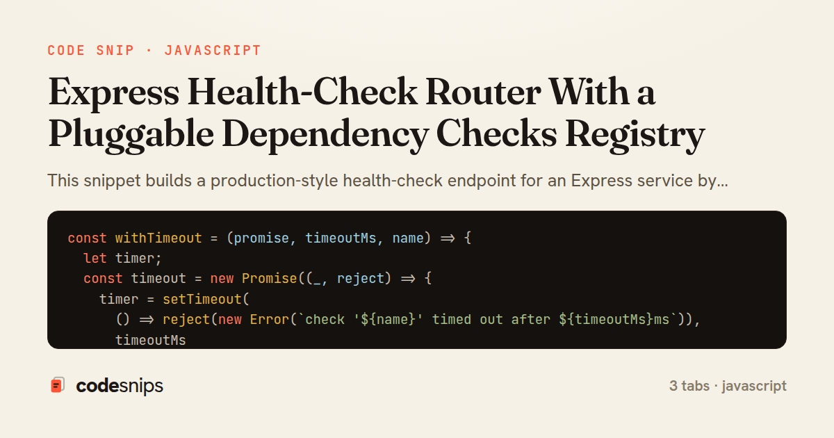 Express Health-Check Router With a Pluggable Dependency Checks Registry — share card