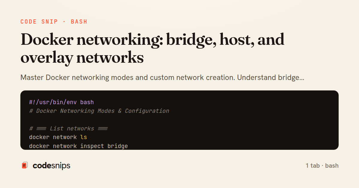 Docker networking: bridge, host, and overlay networks — share card