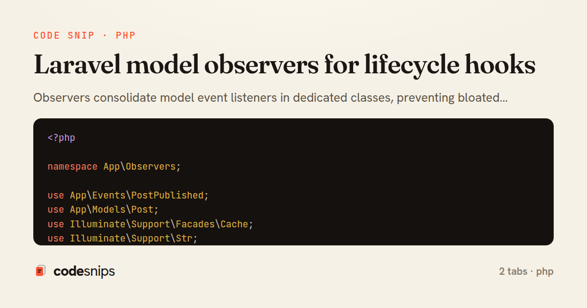 Laravel model observers for lifecycle hooks — share card