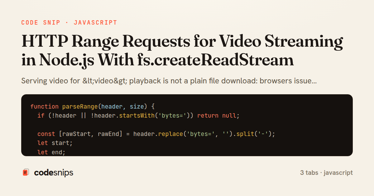 HTTP Range Requests for Video Streaming in Node.js With fs.createReadStream — share card