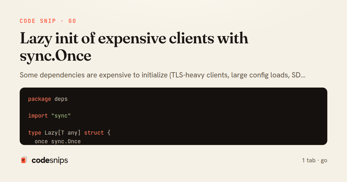 Lazy init of expensive clients with sync.Once — share card