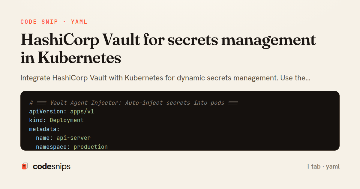 HashiCorp Vault for secrets management in Kubernetes — share card