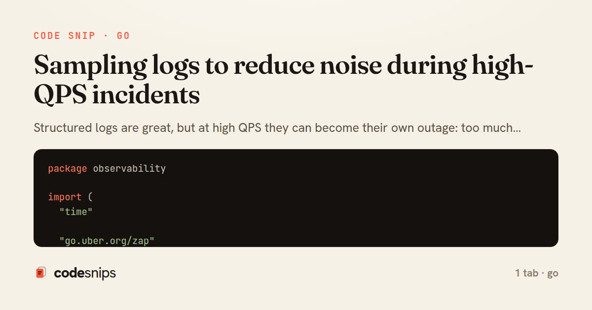 Sampling logs to reduce noise during high-QPS incidents — share card