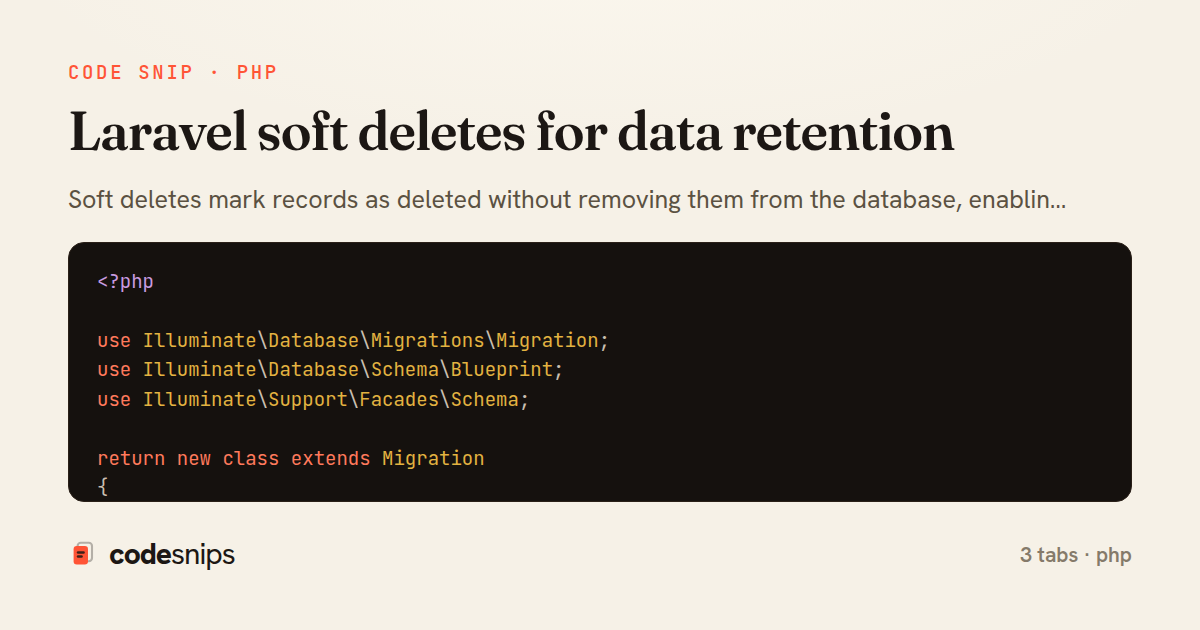 Laravel soft deletes for data retention — share card