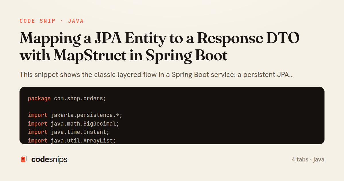 Mapping a JPA Entity to a Response DTO with MapStruct in Spring Boot — share card