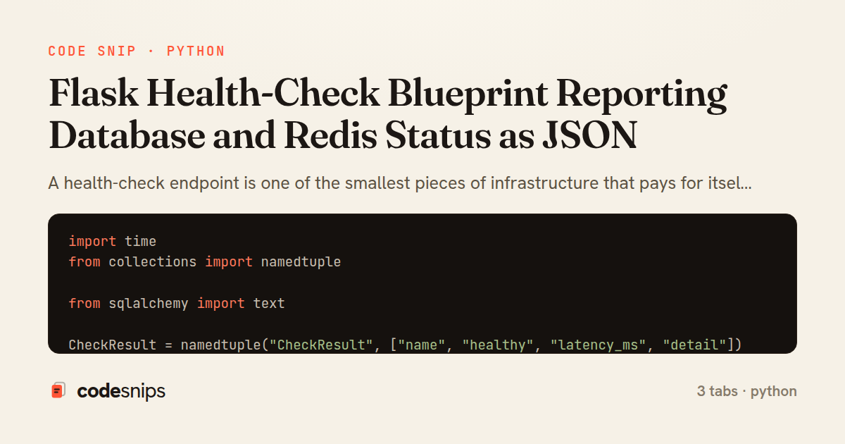 Flask Health-Check Blueprint Reporting Database and Redis Status as JSON — share card