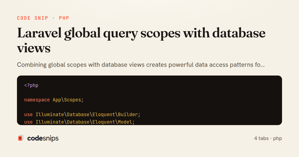 Laravel global query scopes with database views — share card