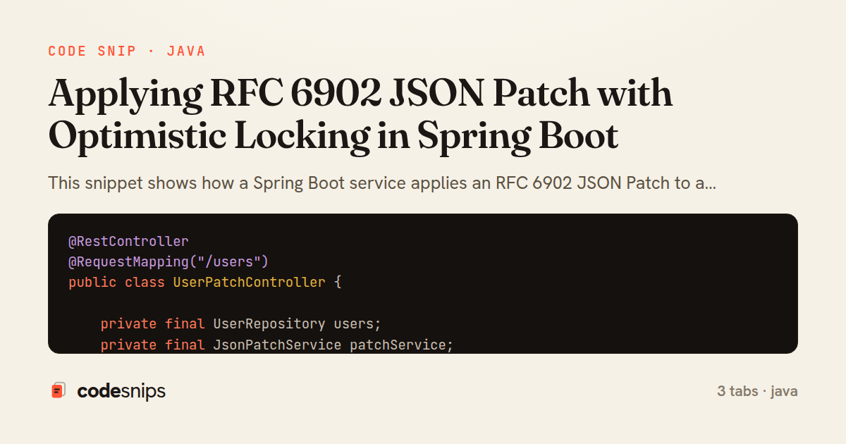 Applying RFC 6902 JSON Patch with Optimistic Locking in Spring Boot — share card