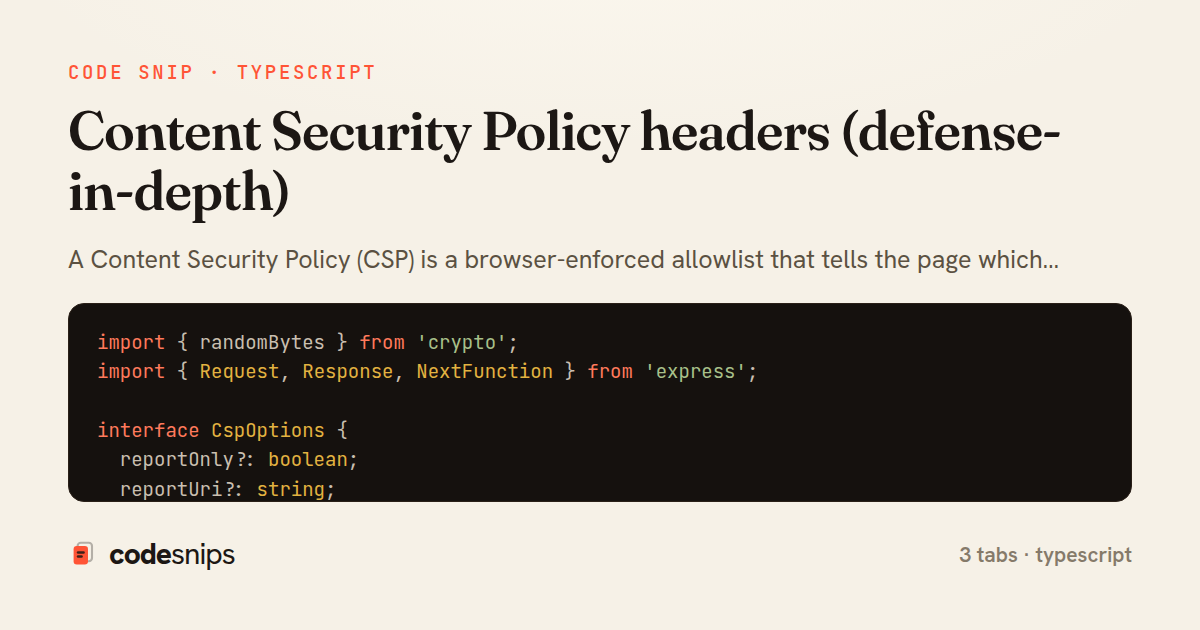 Content Security Policy headers (defense-in-depth) — share card