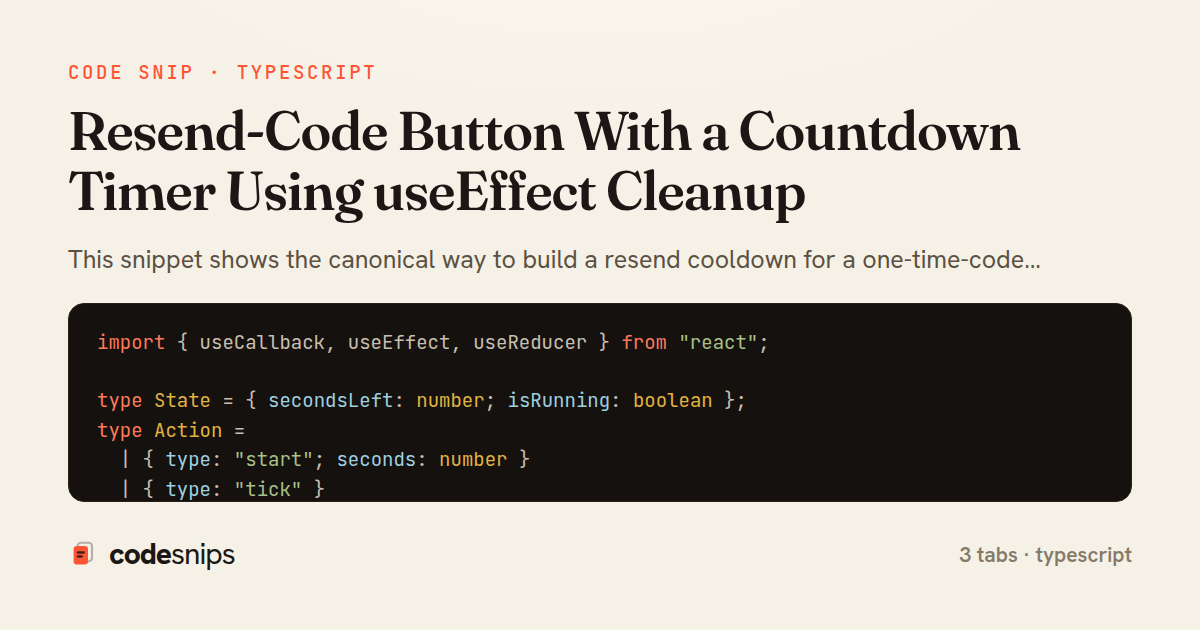 Resend-Code Button With a Countdown Timer Using useEffect Cleanup — share card