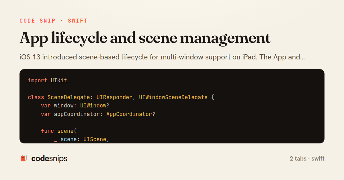 App lifecycle and scene management — share card