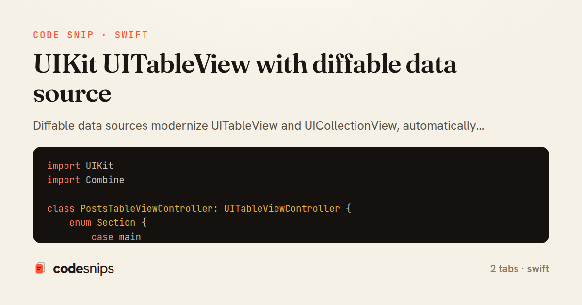 UIKit UITableView with diffable data source — share card
