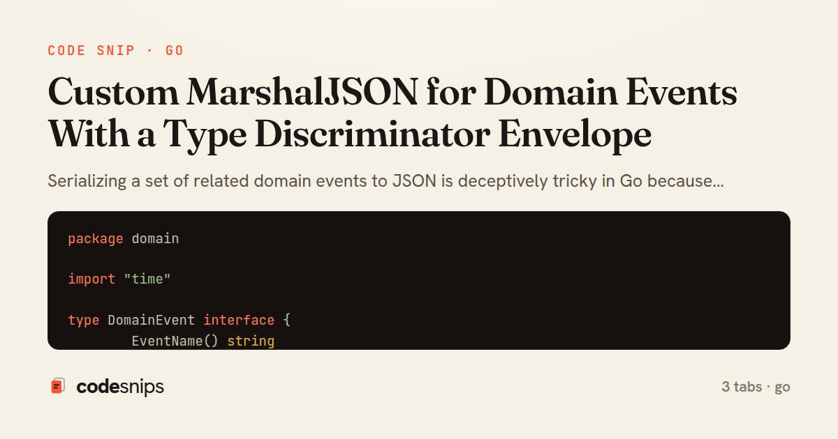 Custom MarshalJSON for Domain Events With a Type Discriminator Envelope — share card