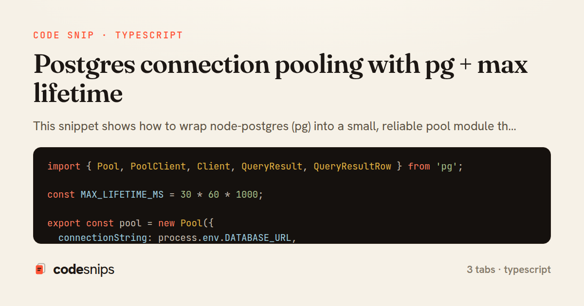 Postgres connection pooling with pg + max lifetime — share card
