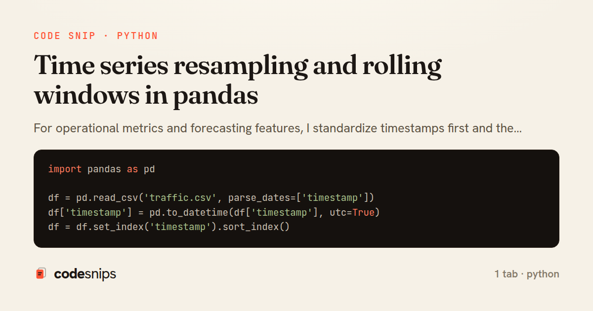 Time series resampling and rolling windows in pandas — share card