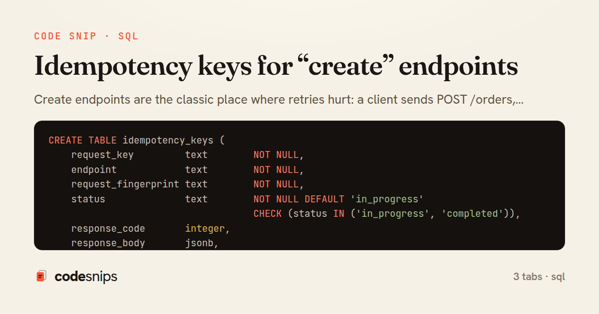 Idempotency keys for “create” endpoints — share card