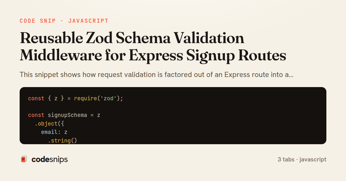 Reusable Zod Schema Validation Middleware for Express Signup Routes — share card