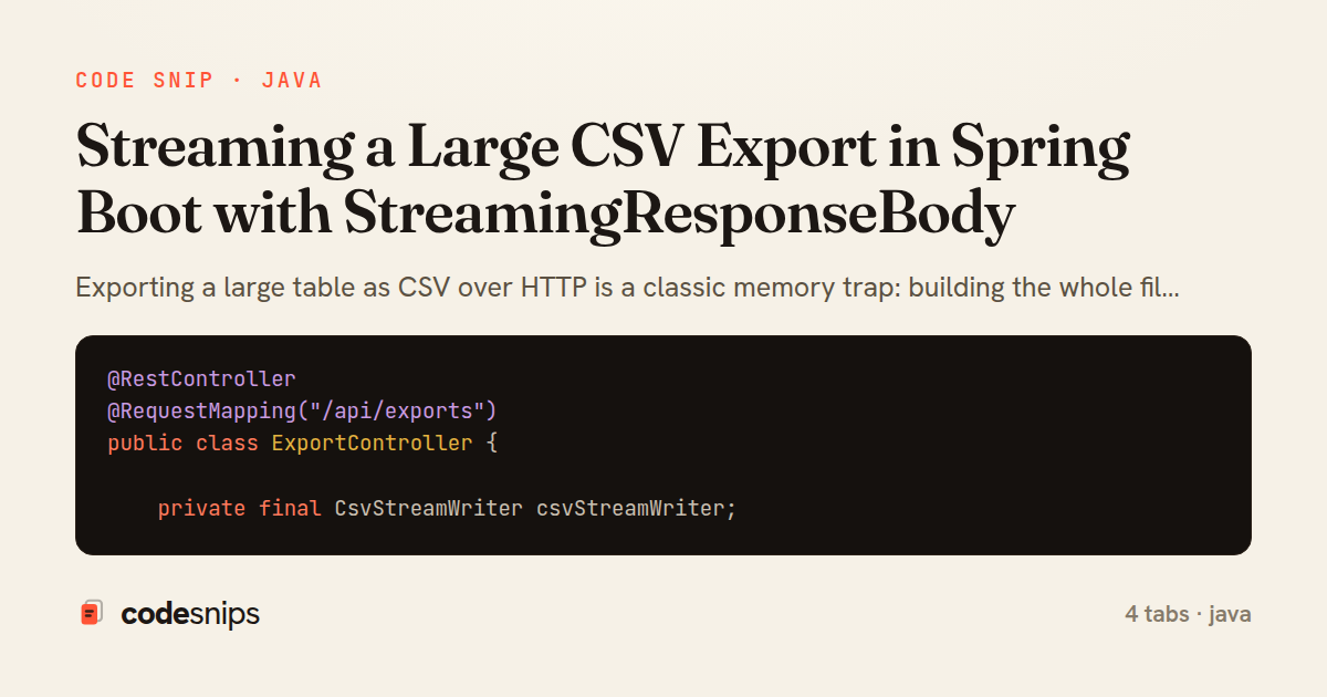 Streaming a Large CSV Export in Spring Boot with StreamingResponseBody — share card