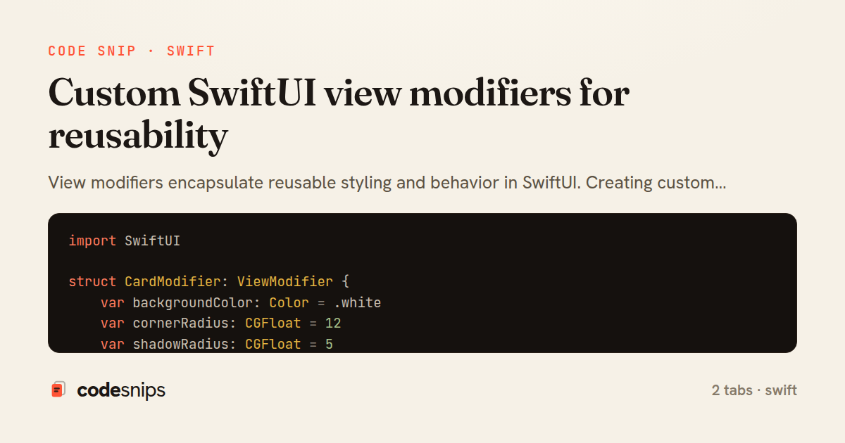 Custom SwiftUI view modifiers for reusability — share card