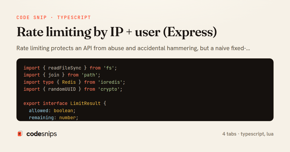 Rate limiting by IP + user (Express) — share card