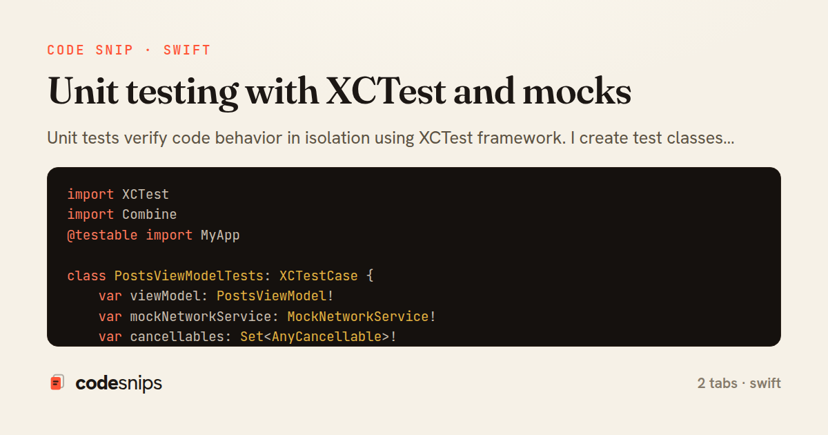 Unit testing with XCTest and mocks — share card