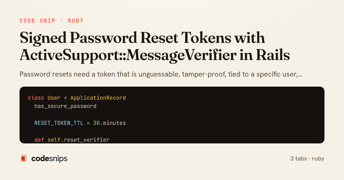 Signed Password Reset Tokens with ActiveSupport::MessageVerifier in Rails — share card