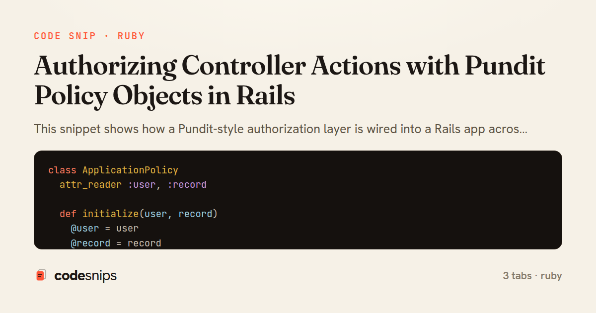 Authorizing Controller Actions with Pundit Policy Objects in Rails — share card