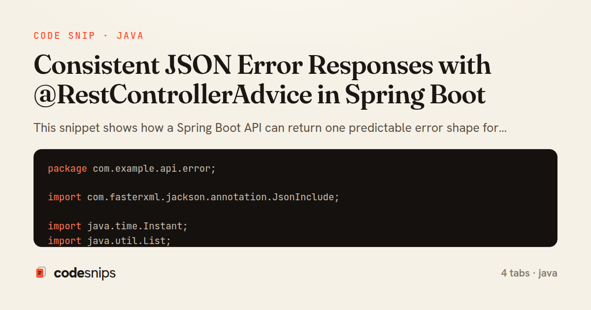 Consistent JSON Error Responses with @RestControllerAdvice in Spring Boot — share card