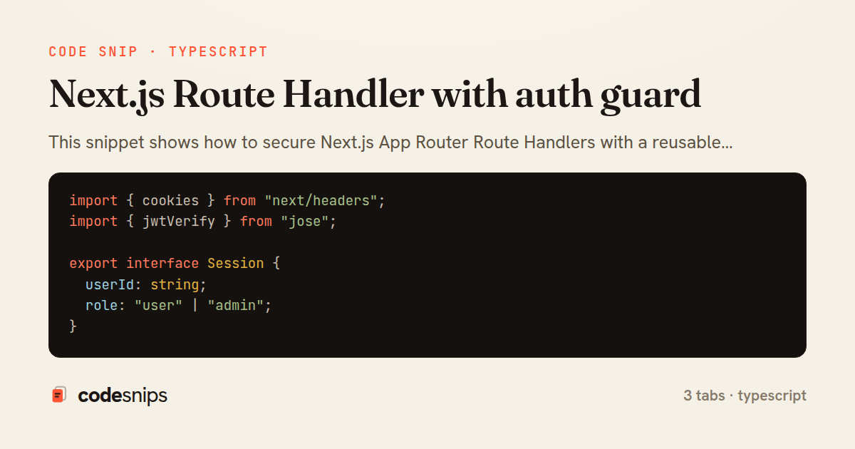 Next.js Route Handler with auth guard — share card