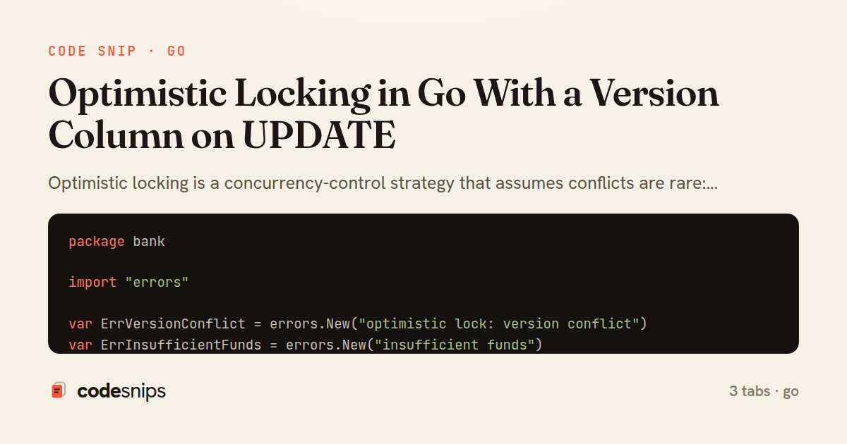 Optimistic Locking in Go With a Version Column on UPDATE — share card