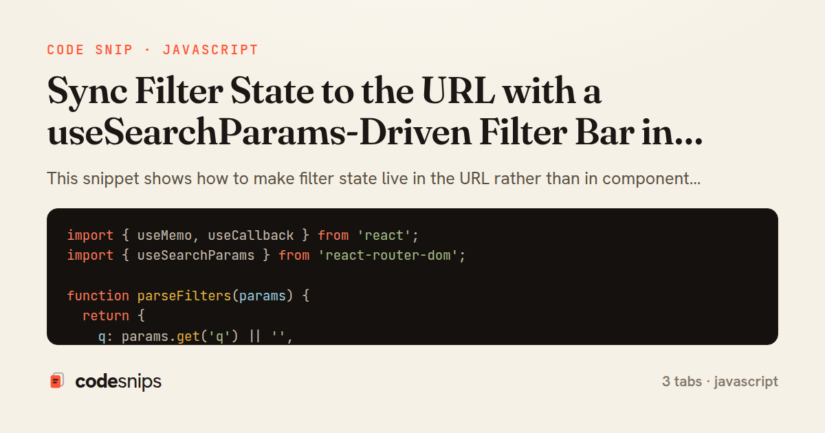 Sync Filter State to the URL with a useSearchParams-Driven Filter Bar in React Router — share card