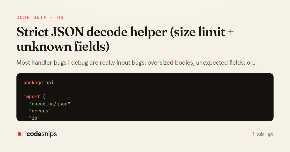 Strict JSON decode helper (size limit + unknown fields) — share card