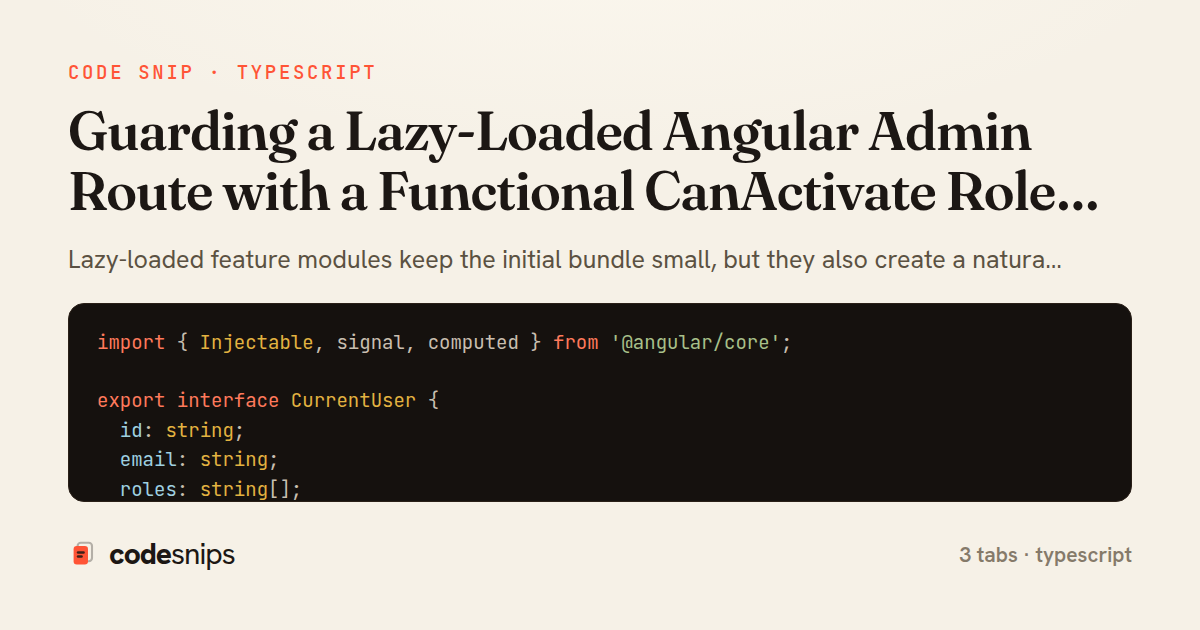 Guarding a Lazy-Loaded Angular Admin Route with a Functional CanActivate Role Check — share card