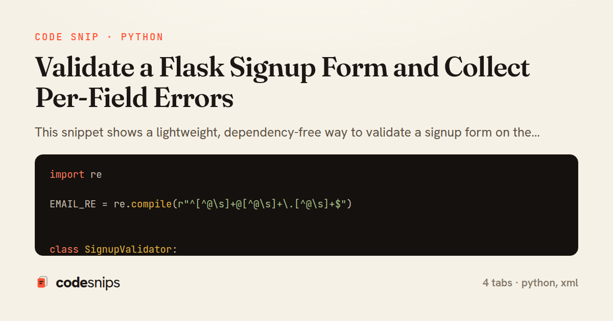 Validate a Flask Signup Form and Collect Per-Field Errors — share card