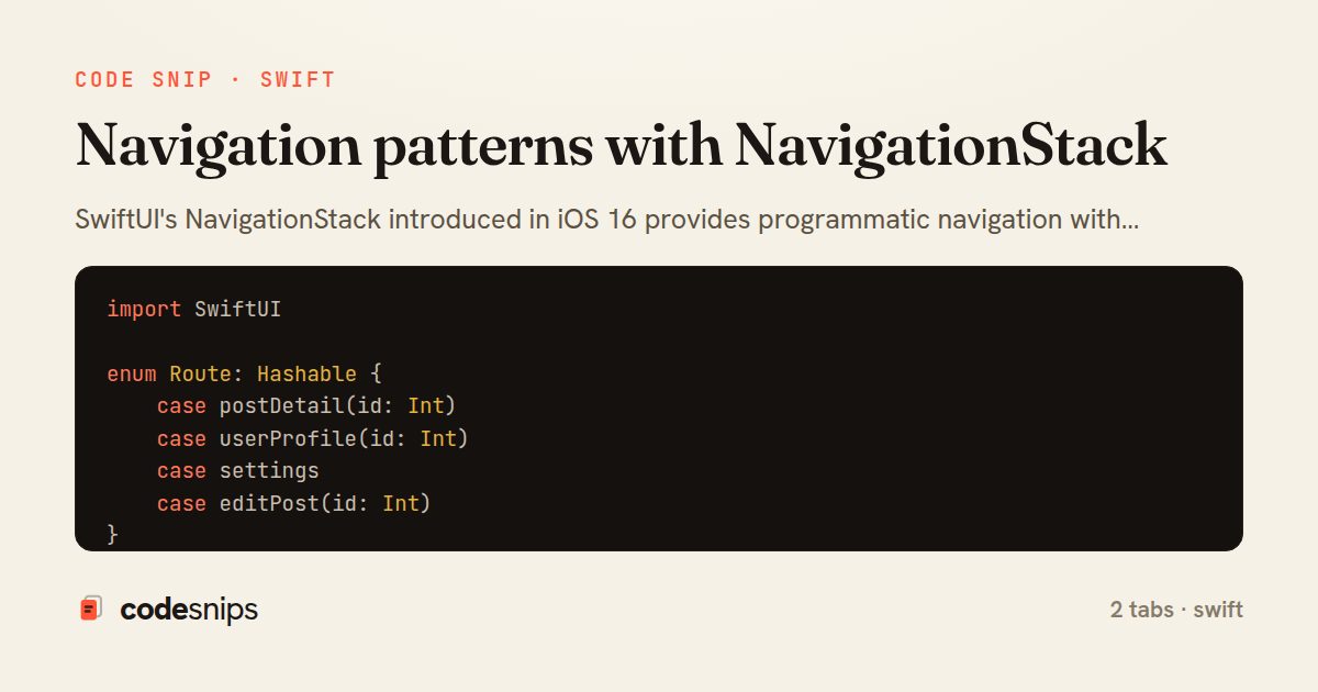 Navigation patterns with NavigationStack — share card