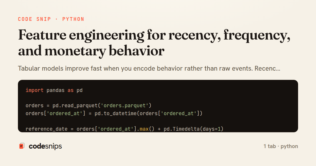 Feature engineering for recency, frequency, and monetary behavior — share card