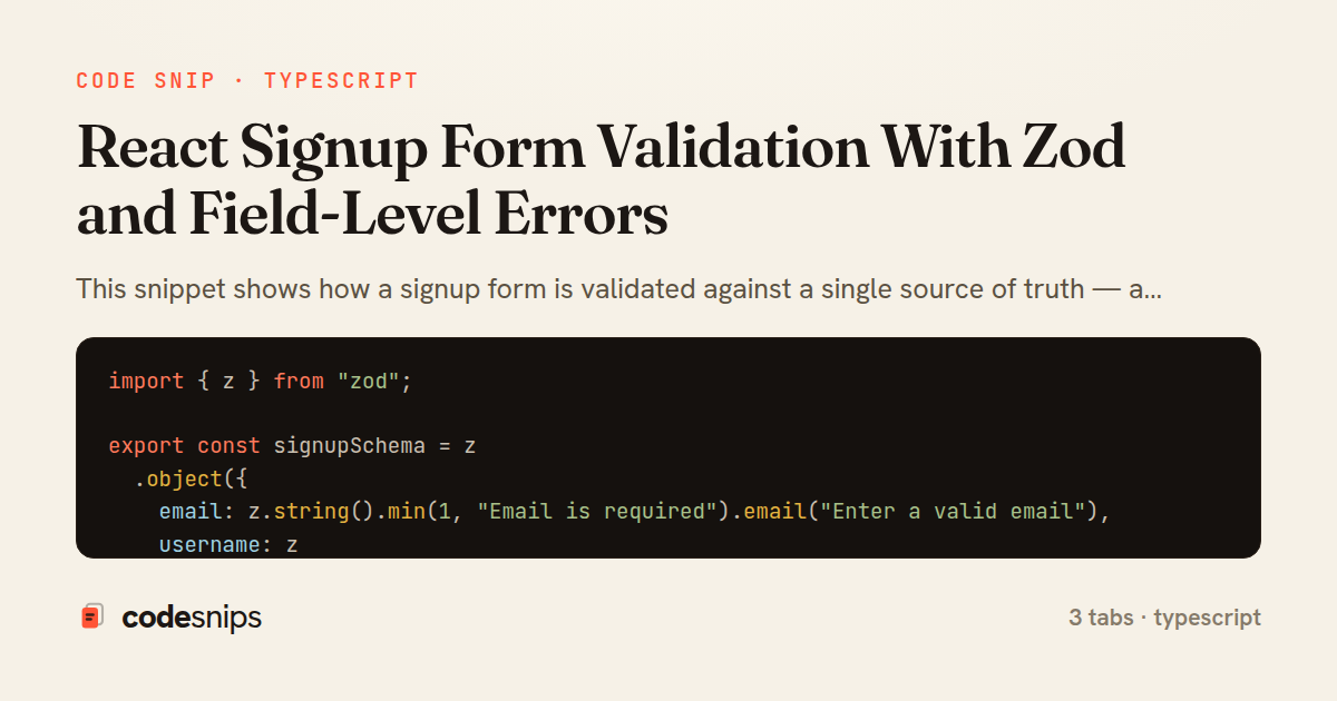React Signup Form Validation With Zod and Field-Level Errors — share card